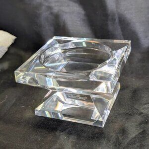 Oleg Cassini Clear Crystal Pillar 3" Diameter Candle Holder Square Cube